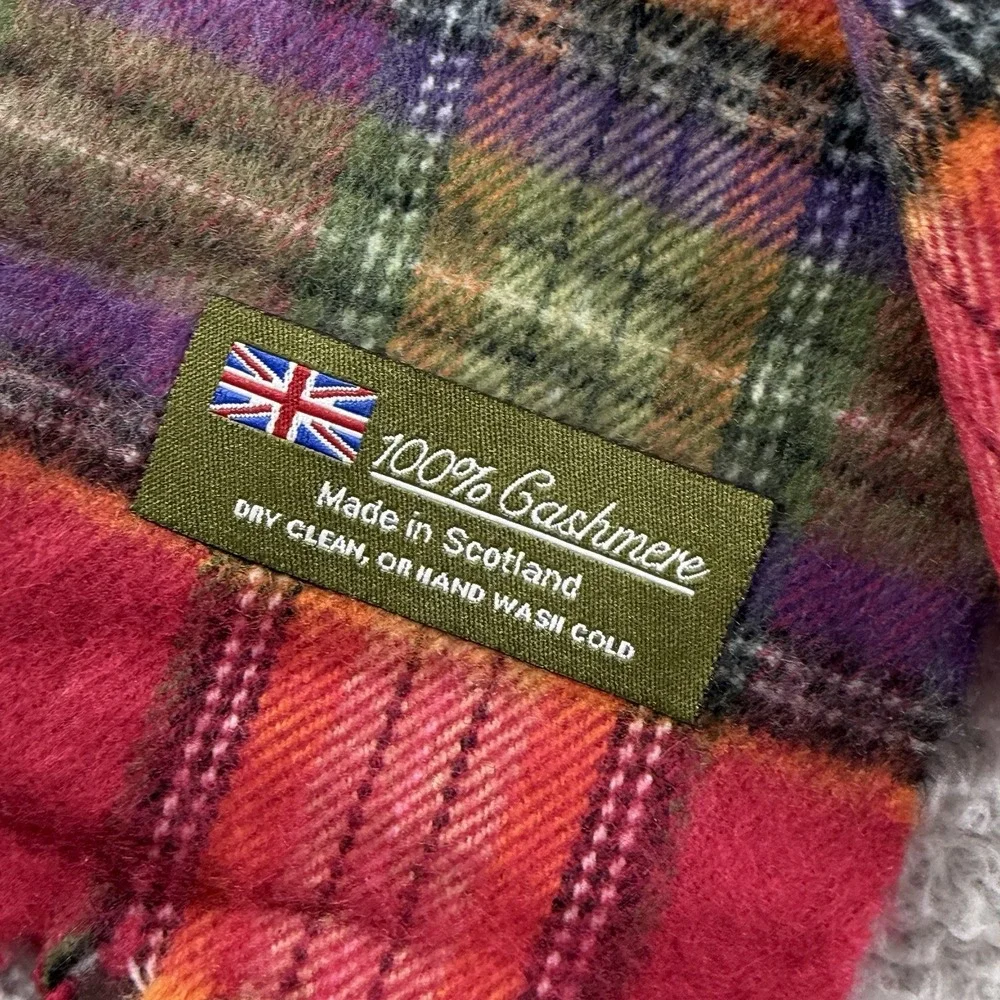 100% Cashmere Scarf Plaid Colorful Made in‎ Scotland Red